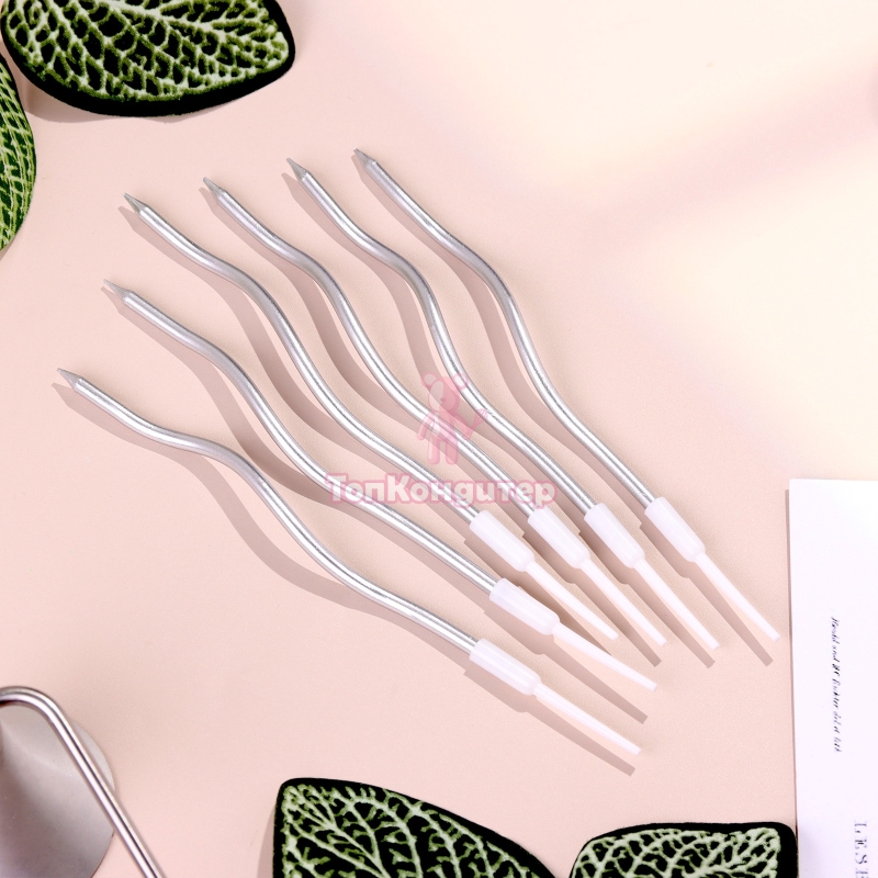 Свечи для торта "Серпантин" 6 шт, серебристые