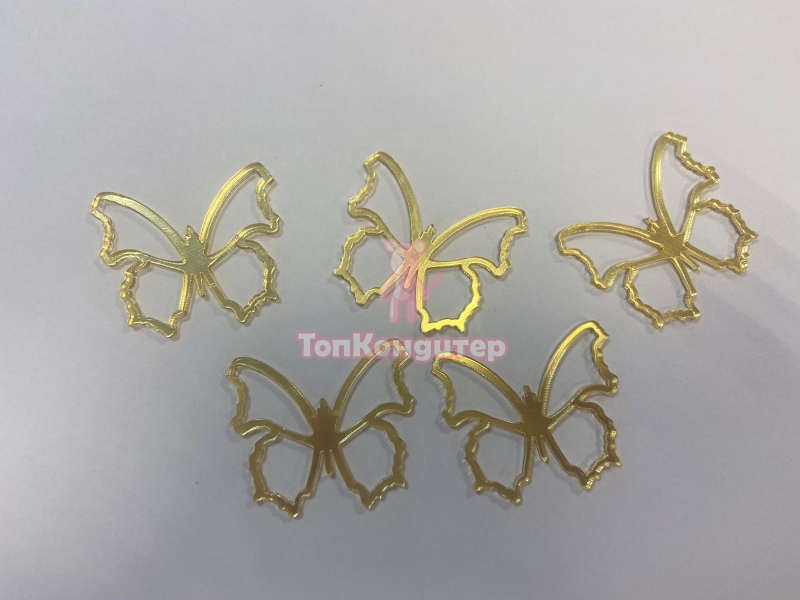 Бабочки золото 5 шт, акрил