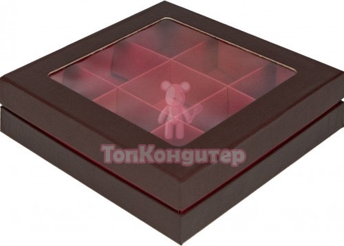 Коробка на 9 конфет "Люкс" Коричневая/красная 16 см*16 см*4 см