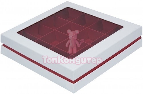 Коробка на 16 конфет "Люкс" Белая/Красная 18 см*18 см* 4,5 см